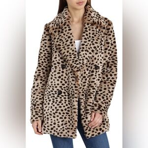 Avec Les Filles Tan Leopard Print Teddy Jacket Medium